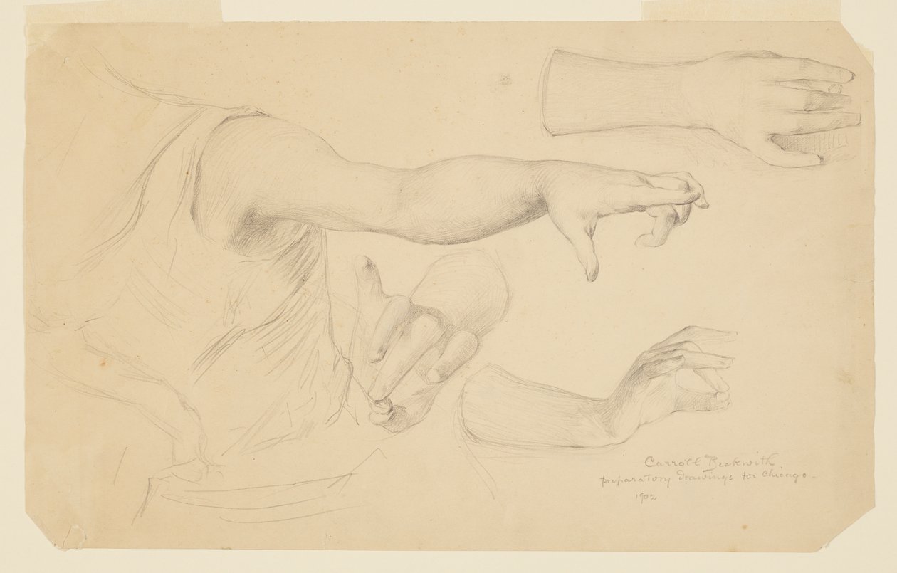 Studies of Hands for Dome of Manufactures og Liberal Arts Building, World's Columbian Exposition, Chicago, IL av J. Carroll Beckwith