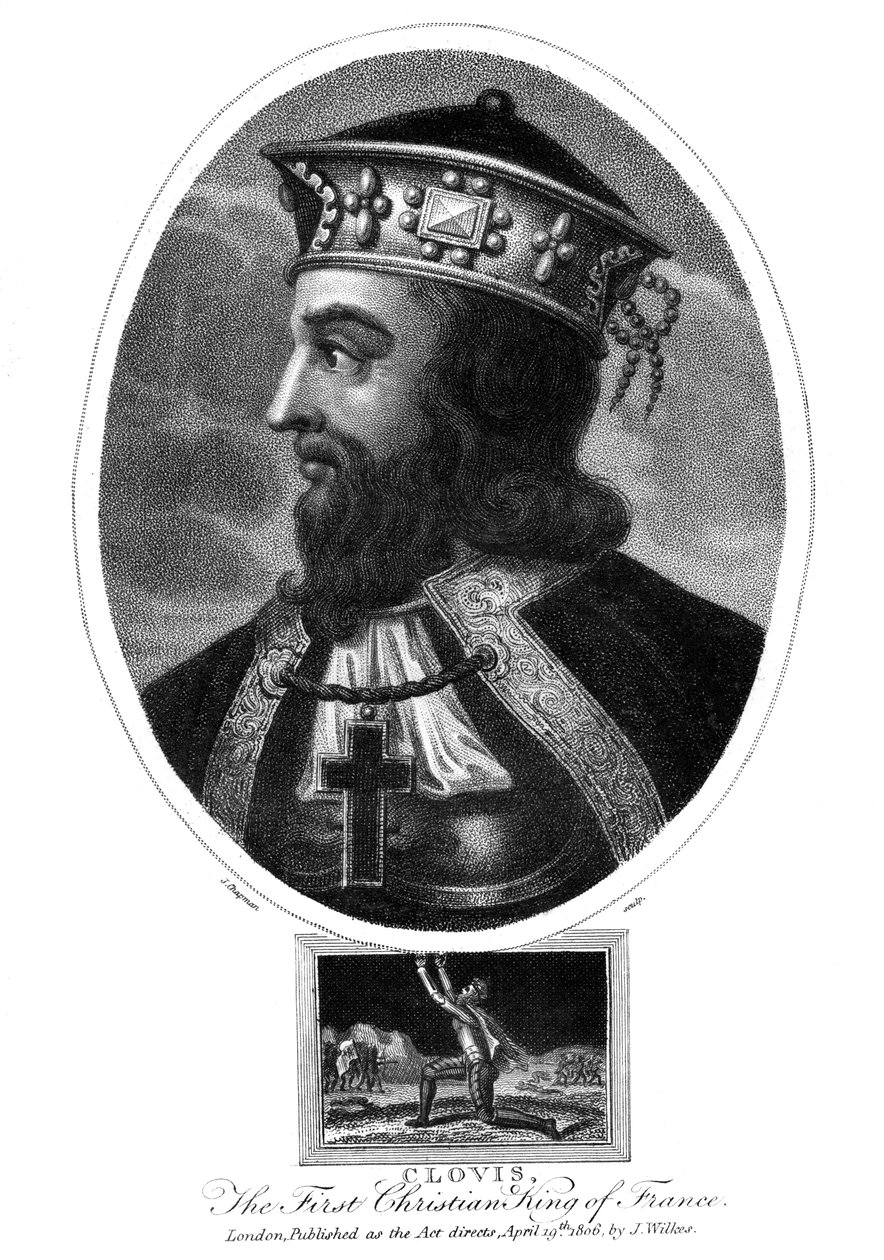 Clovis, den første kristne kongen av frankerne, 1806. av J. Chapman