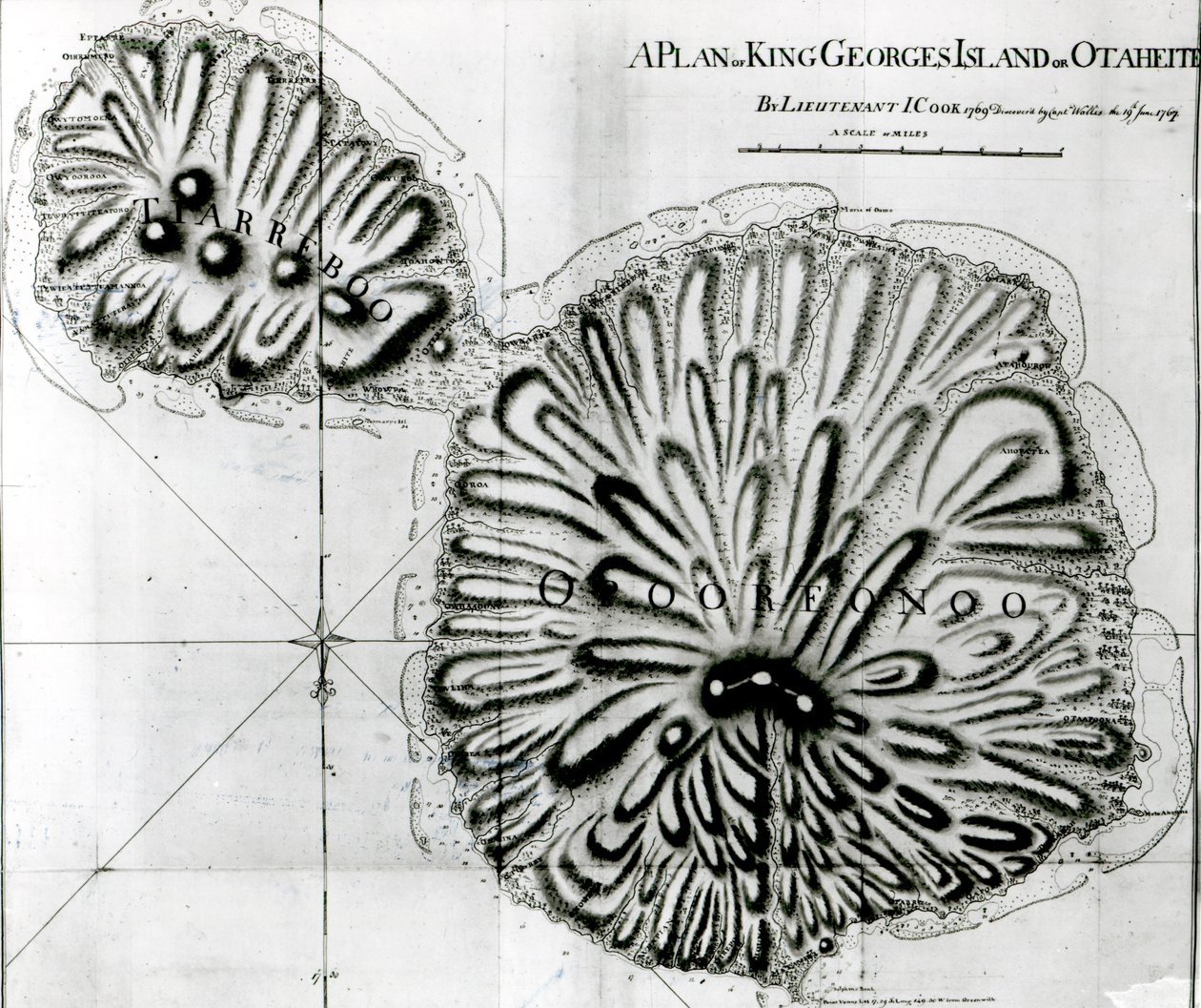 A Plan of King Georges Island eller Otheite, 1769 (litho) (bw-bilde) av J. Cook