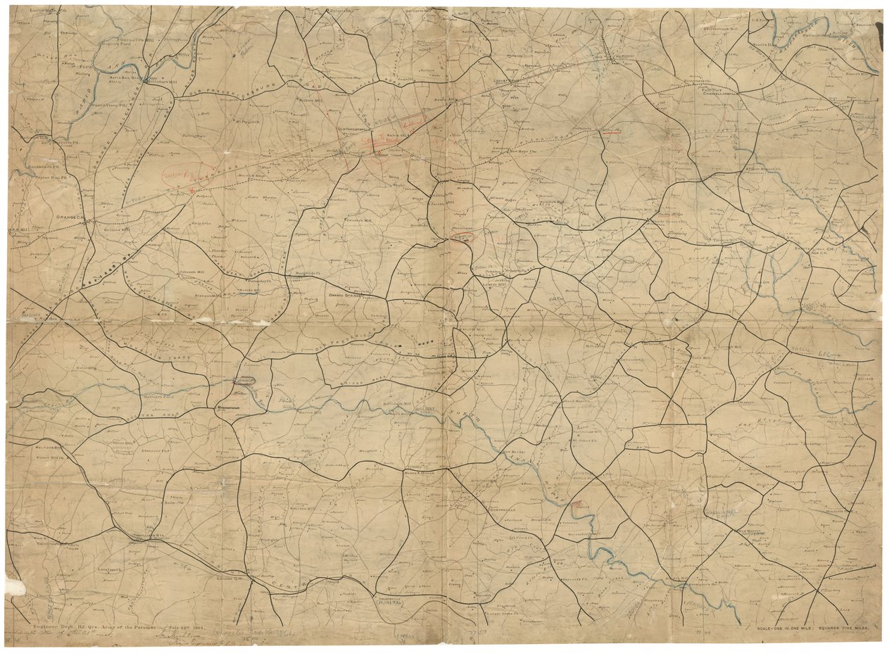 Civil War maps, 2nd ed., 1989. LC Civil War maps (2nd ed.) 501.7 Også tilgjengelig via Library of Congress-nettstedet som et rasterbilde. Blad 6 (lva00104), ca. 1, kilde ukjent, august 1968; ark 8 (lva00105), ca. 1, kilde ukjent, august 1968, ca. 2 negativ av J. F.; Schedler United States. Army. Corps Of Topographical Engineers; Gedney