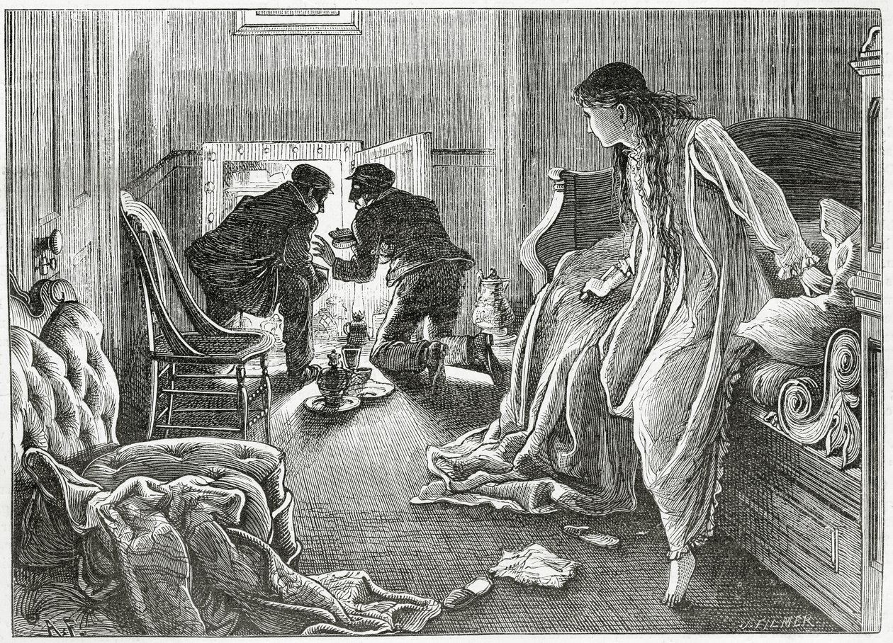 Jeg stakk opp hånden veldig mykt og trakk dolken fra under puten min, illustrasjon til en thrillerkrim "The Story of a Scar", fra "Appleton