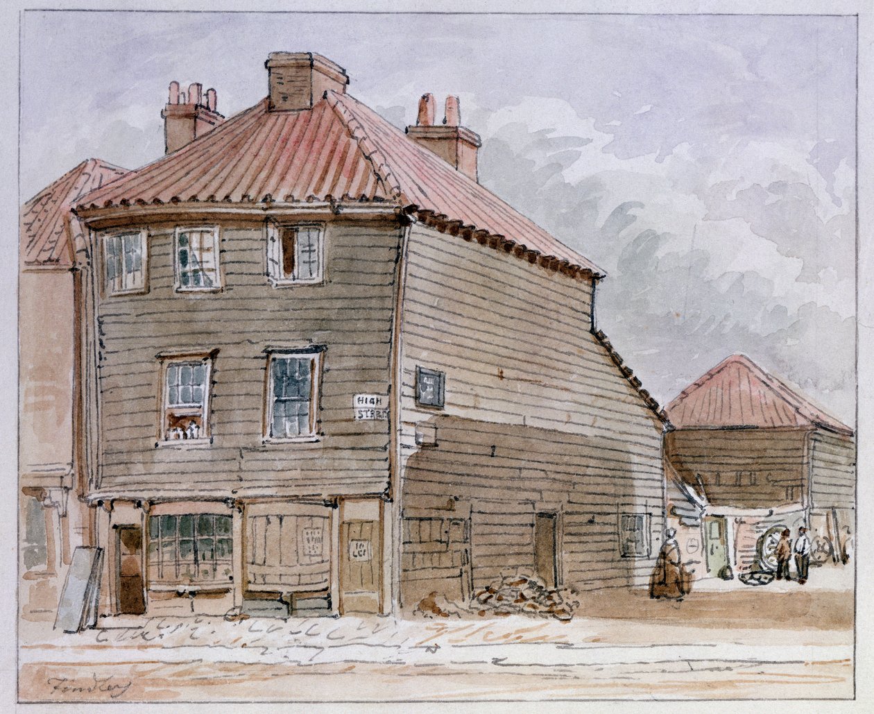 Utsikt over et gammelt hus i High Street, Lambeth av J. Findley
