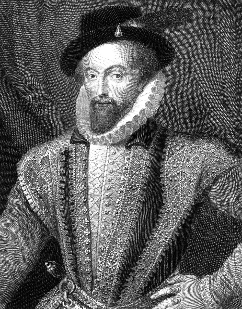 Sir Walter Raleigh , engelsk forfatter, poet, hoffmann, eventyrer og oppdagelsesreisende, 1821. av J Fitler