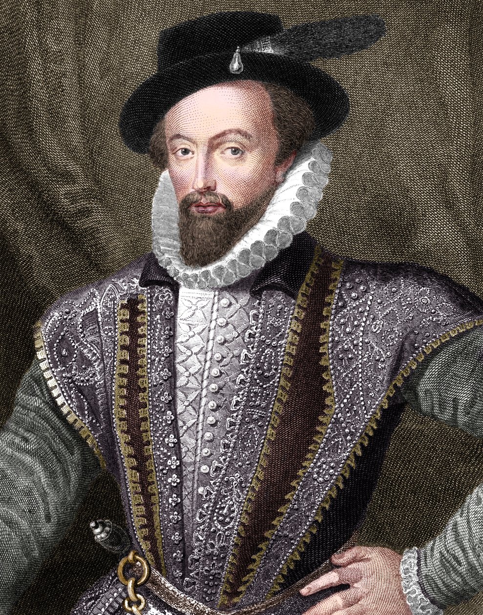 Sir Walter Raleigh , engelsk forfatter, poet, hoffmann, eventyrer og oppdagelsesreisende, 1821 av J Fitler