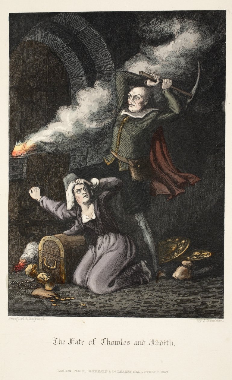 The Fate of Chowles and Judith, fra Old Saint Pauls, pub. 1847 (håndfarget gravering) av J. Franklin