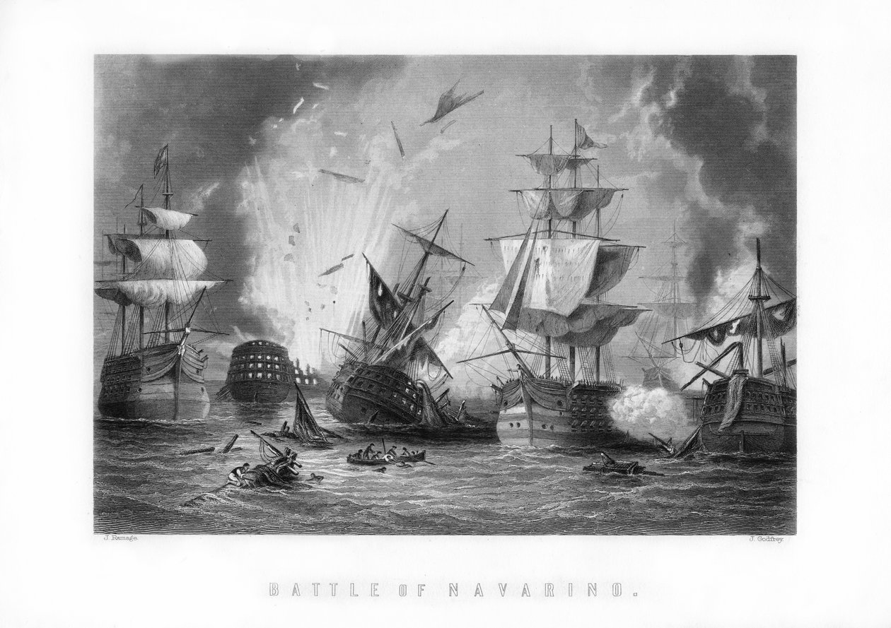 Sjøslaget ved Navarino, 20. oktober 1827, 1893. av J. Godfrey