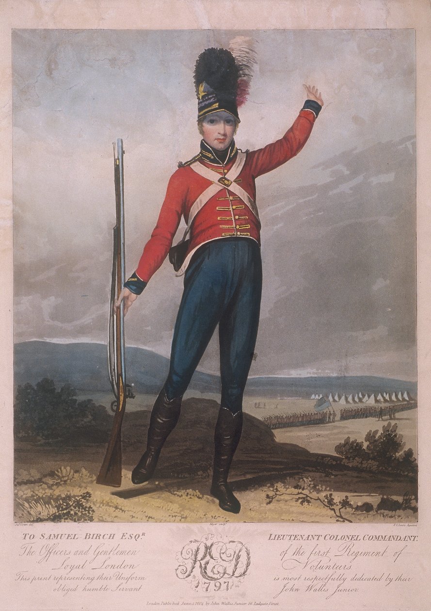 Militærfigur iført uniformen til det første regimentet av Loyal London Volunteers, 1797 av J Green