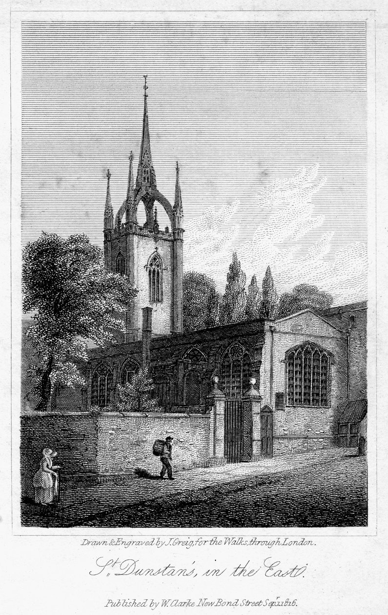 Church of St Dunstan i øst, City of London, 1816. av J. Greig