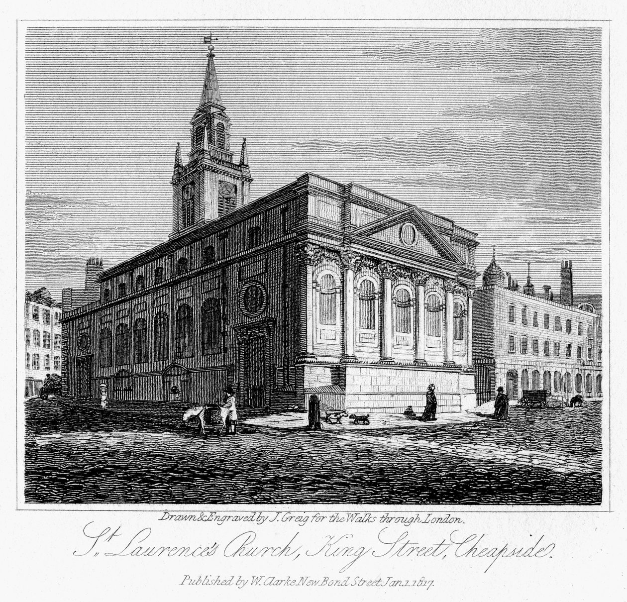 St Laurences Church, King Street, Cheapside, City of London, 1817. av J. Greig