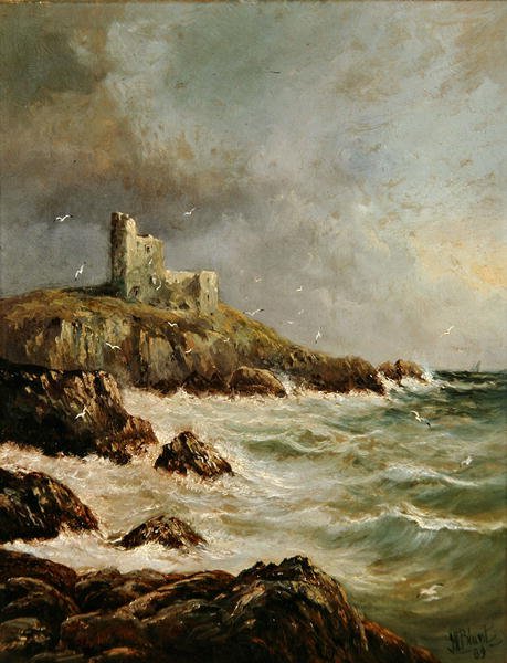 Ødelagt slott på Rocky Shore av J. H. Blunt
