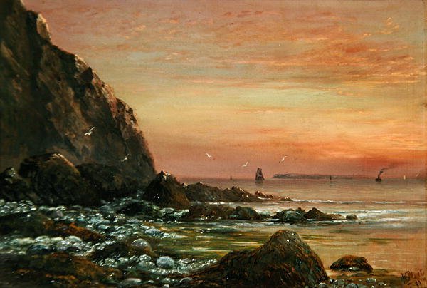 Havlandskap med klippe ved solnedgang av J. H. Blunt