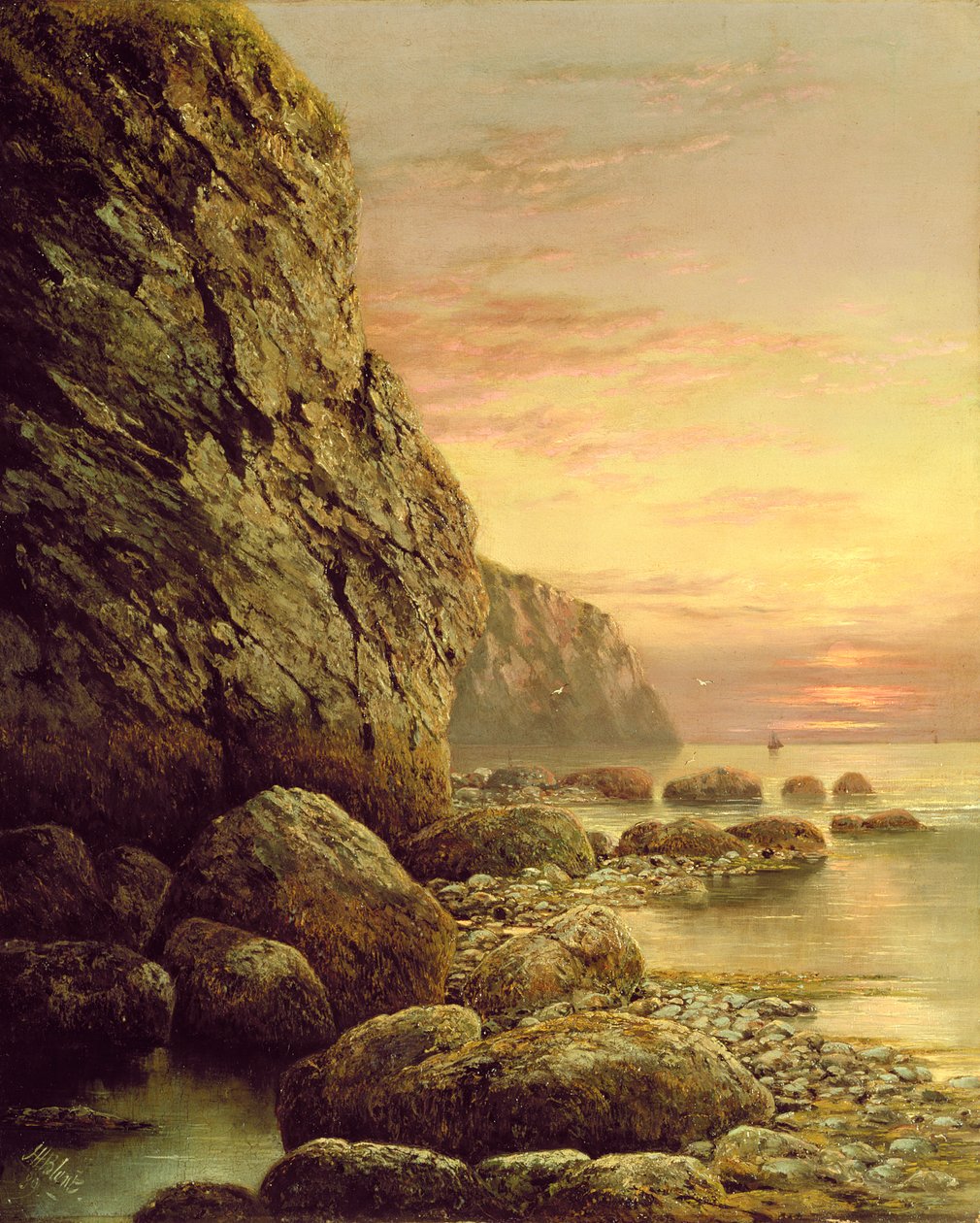 Havlandskap med klippe ved solnedgang, 1889 av J. H. Blunt