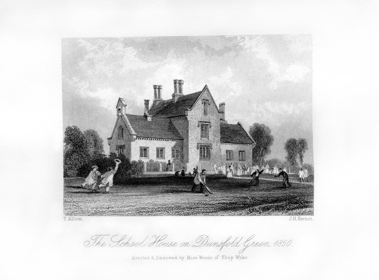 Skolehuset på Dunsfold Green, Surrey, 1850 av J. H. Kernot