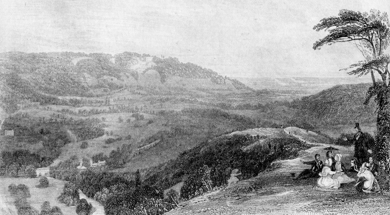 Utsikt fra Box Hill, mot Norbury, Surrey, 1800-tallet. av J. H. Kernot
