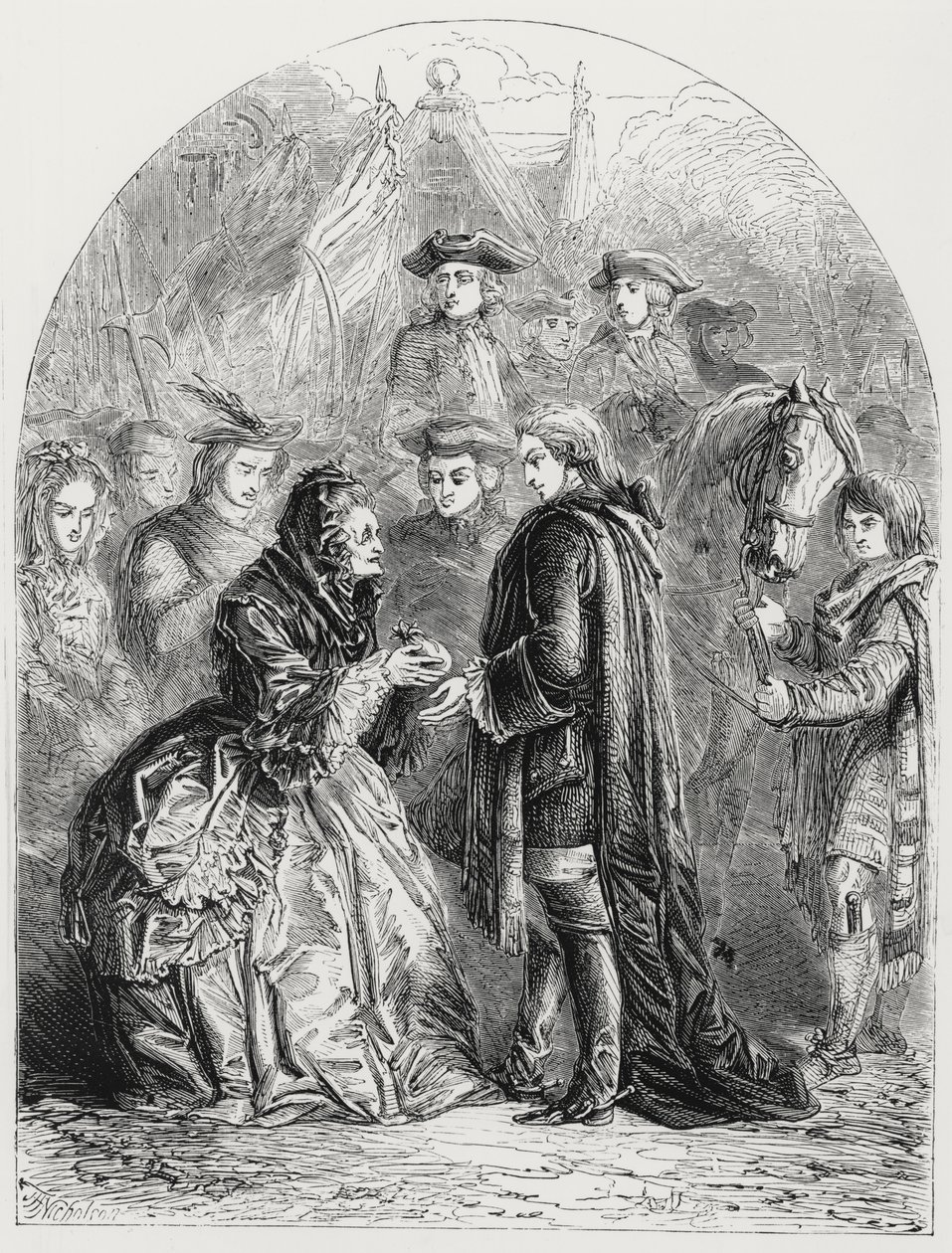 Mrs Skyring ønsker den unge pretenderen velkommen av J. H. Nicholson