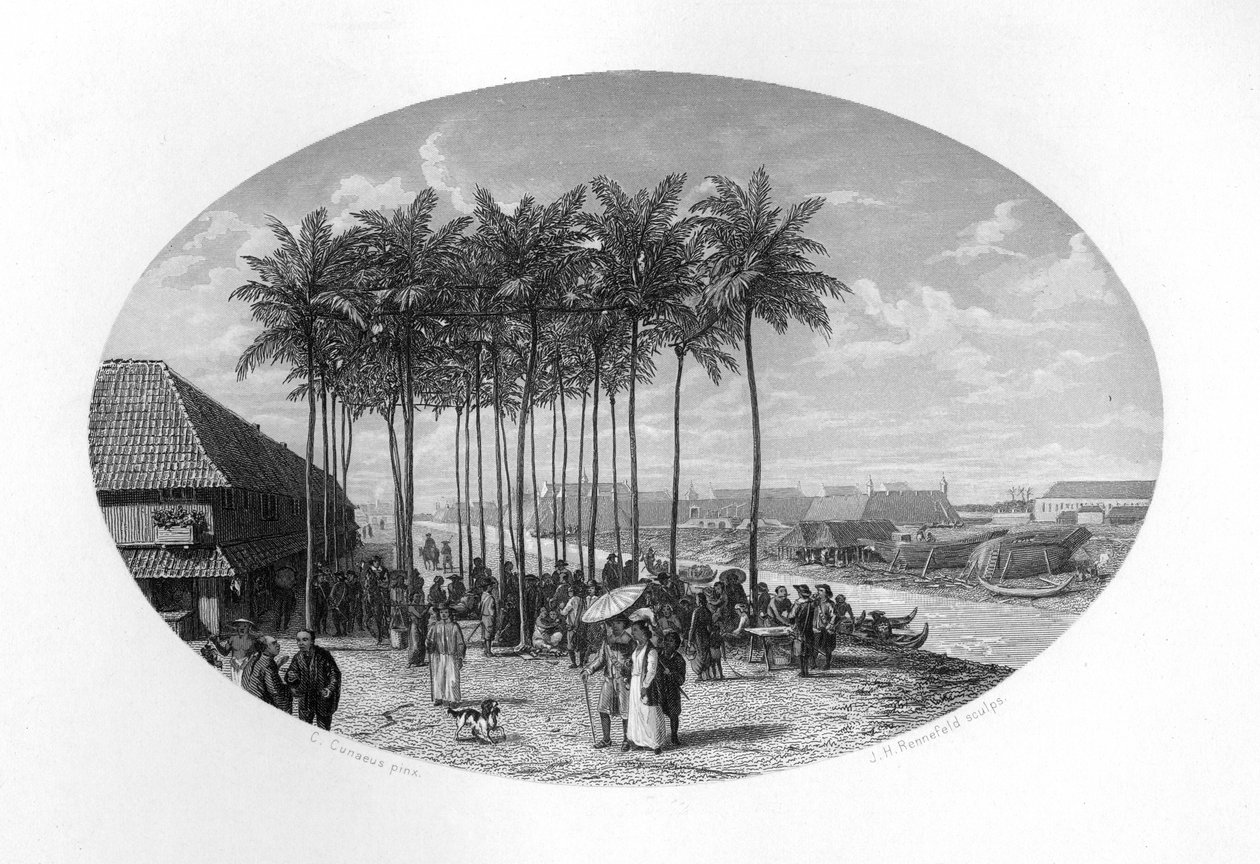 Stiftelsen av Batavia, Java, Nederlandsk Øst-India, 1619, c1870. av J. H. Rennefeld