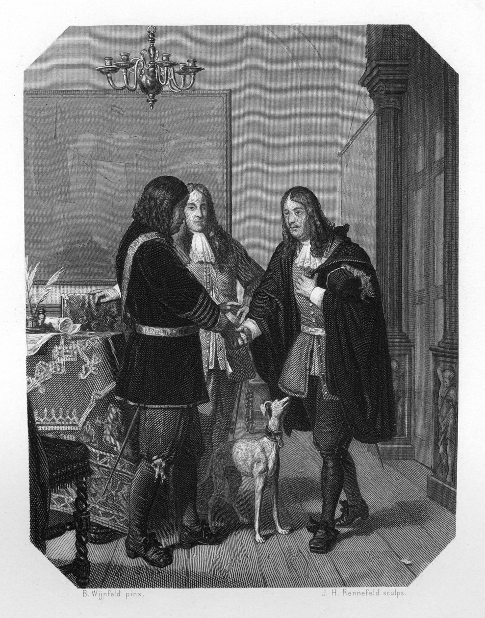 Håndtrykk mellom Cornelis Tromp og Michiel de Ruyter, 1600-tallet c1870 av J. H. Rennefeld