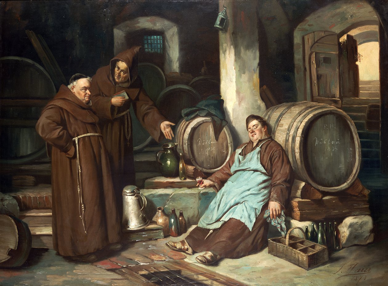 Munker i en kjeller, 1873 av J. Haier