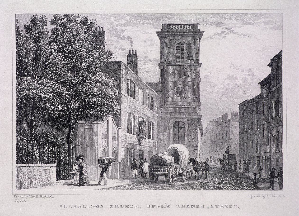 All Hallows the Great, London, c1829 av J Hinchcliff