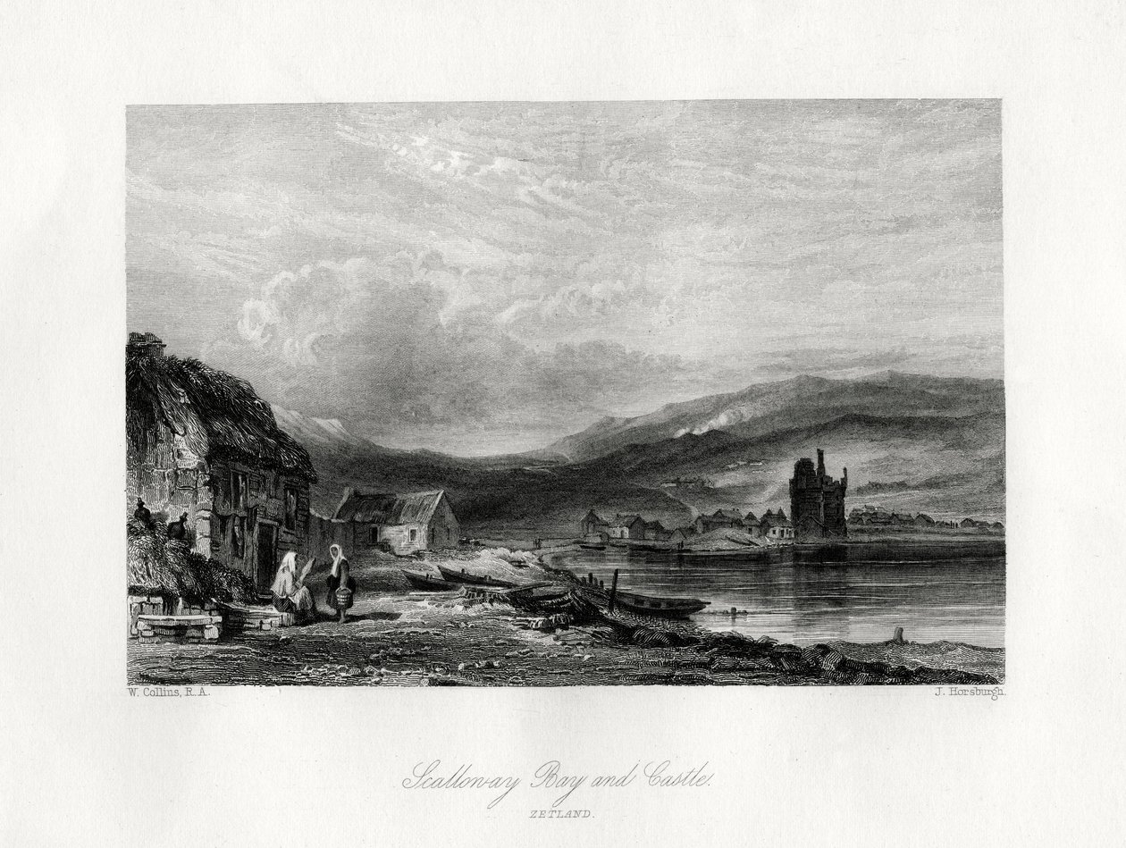 Scalloway Bay og slott, Zetland, 1800-tallet av J. Horsburgh