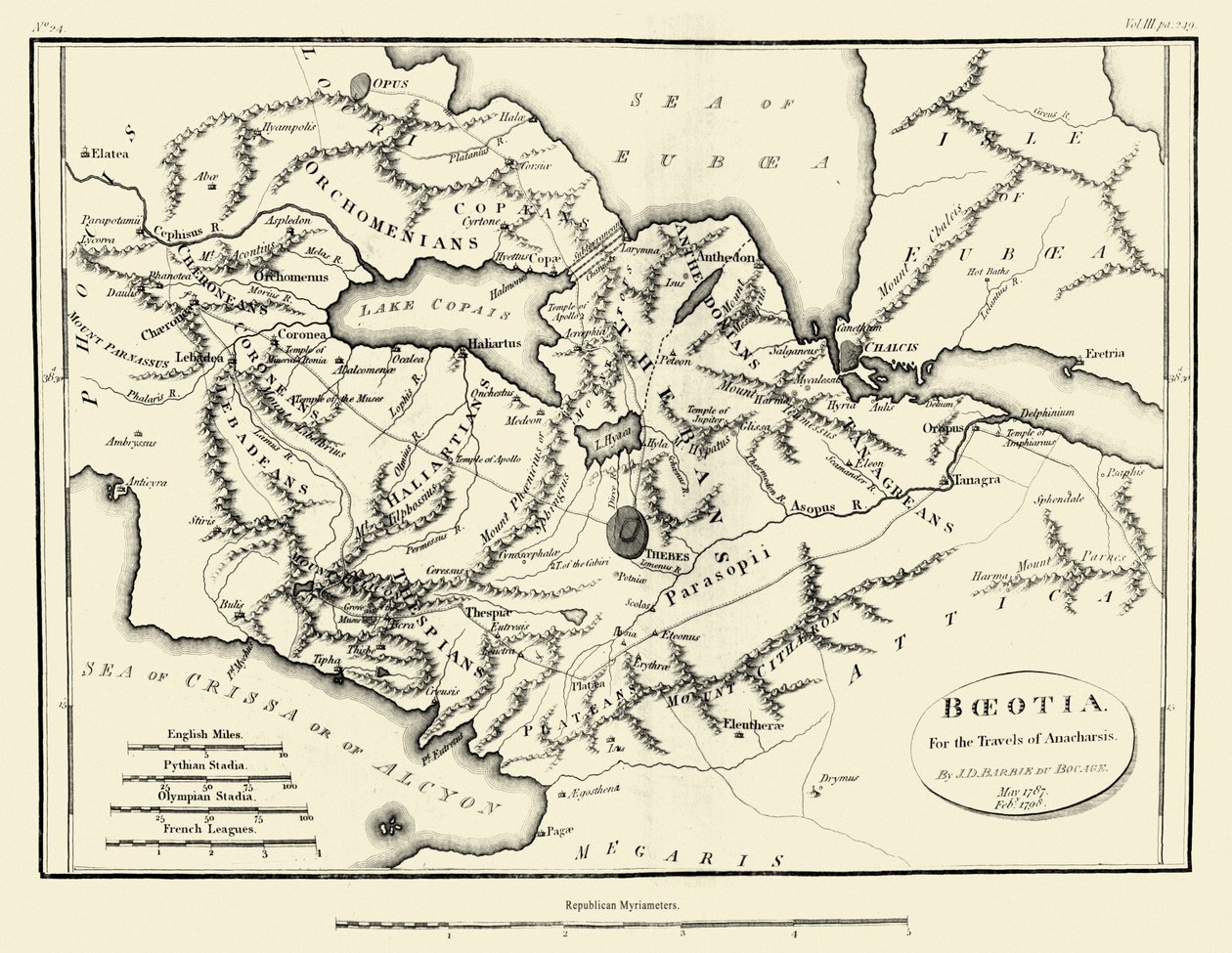Kart over det gamle Boeotia av J. J. Barthélemy