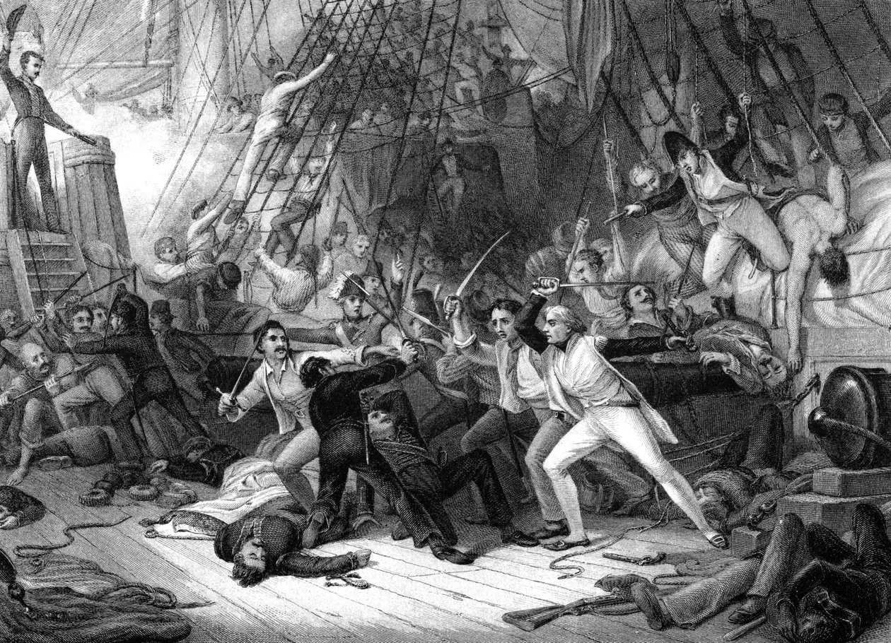 Nelson går ombord på San Josef, slaget ved Cape St Vincent, 1797. av J. J. Crew
