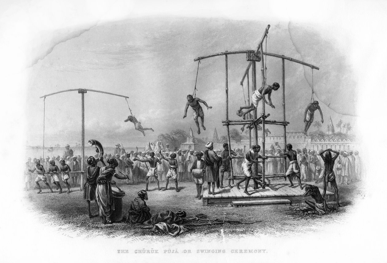 Churuk Puja eller Swinging Ceremony, India, 1800-tallet. av J. J. Crew