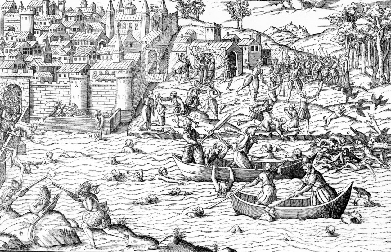 Massakren i Tours, fra «Religionskrigene» av J. J. & Tortorel J. (fl.1568-92) Perrissin