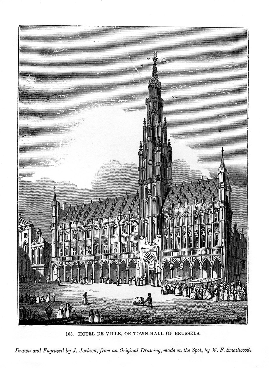 Hotel de Ville, eller rådhuset i Brussel, 1843 av J. Jackson