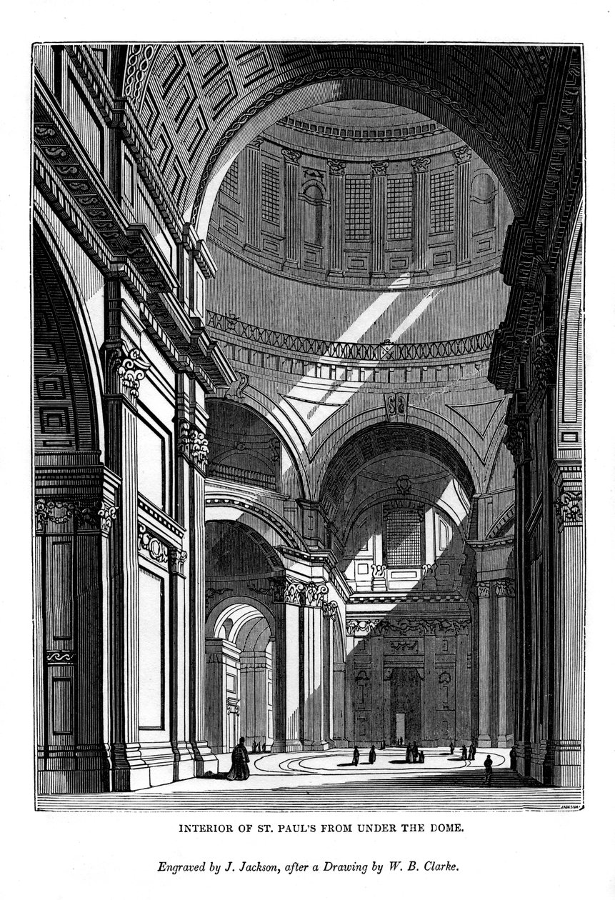 Interiør av St Pauls fra under kuppelen, 1843 av J. Jackson