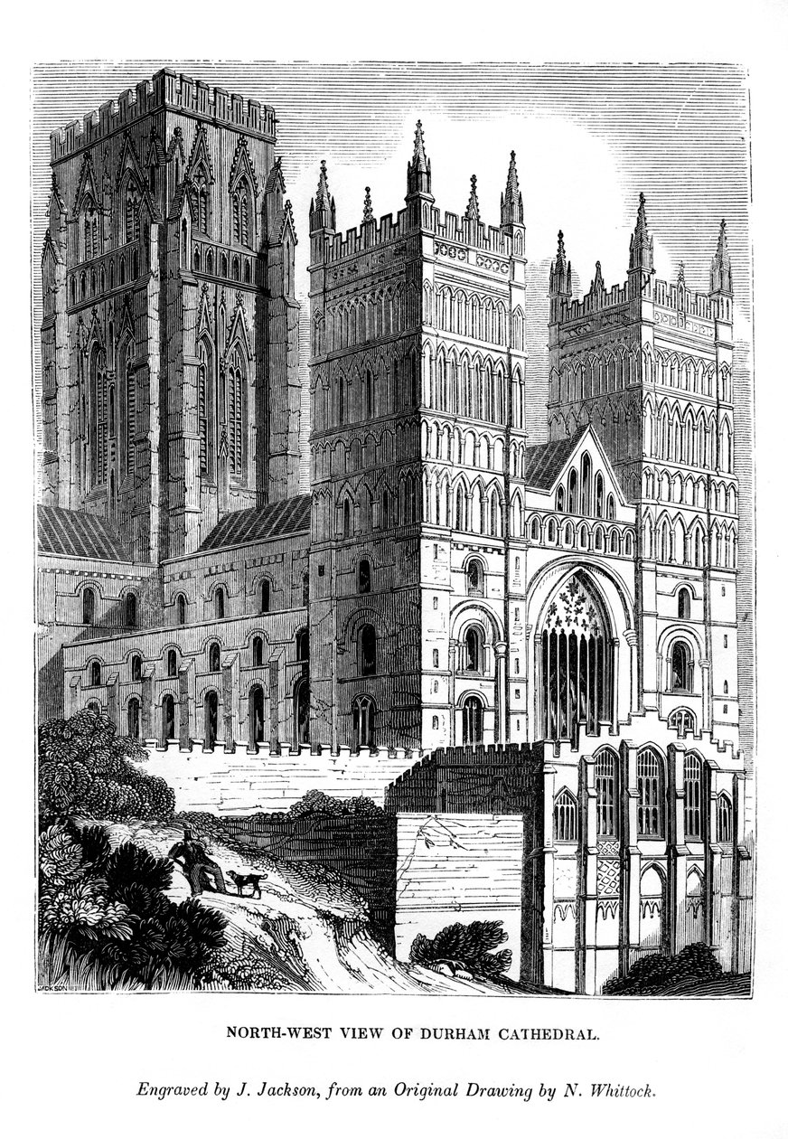 Nordvest-utsikt over Durham Cathedral, 1843 av J. Jackson