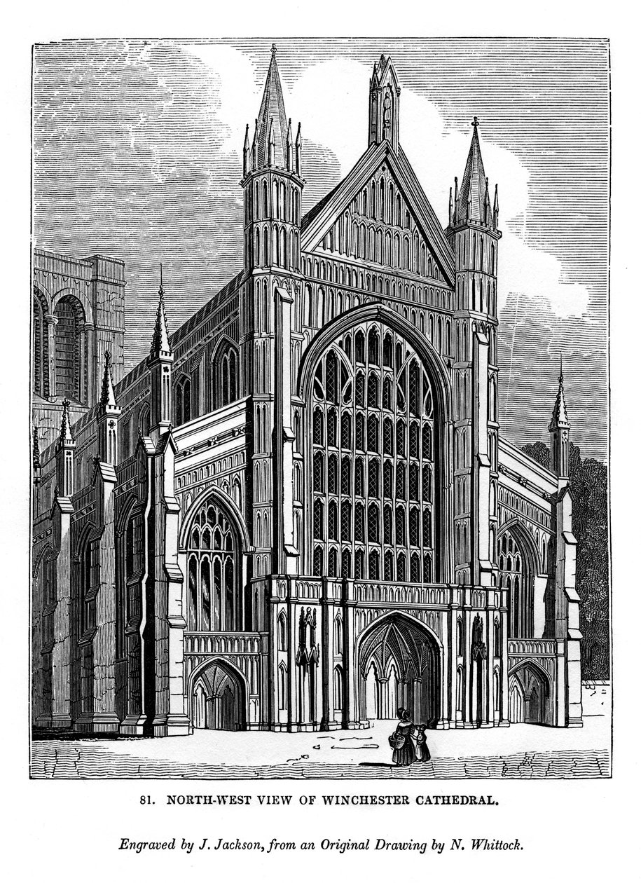 Nordvest-utsikt over Winchester Cathedral, 1843 av J. Jackson