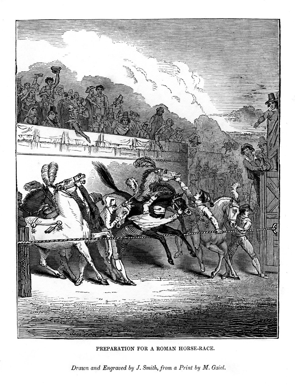 Forberedelse til et romersk hesteveddeløp, 1843 av J. Jackson