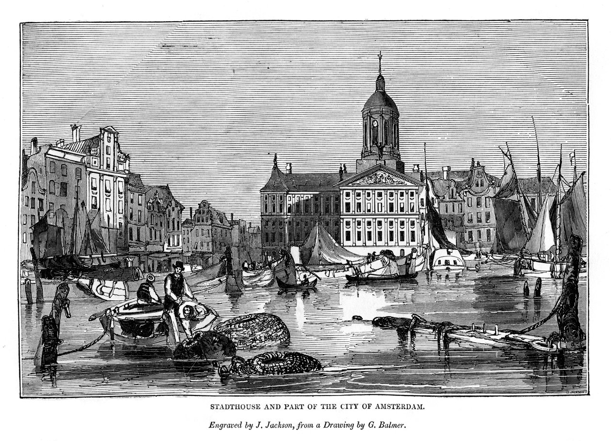 Stadthouse og en del av byen Amsterdam, 1843 av J. Jackson
