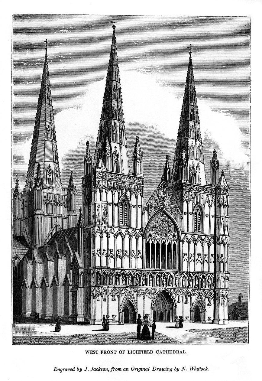 Vestfronten av Lichfield Cathedral, 1843 av J. Jackson