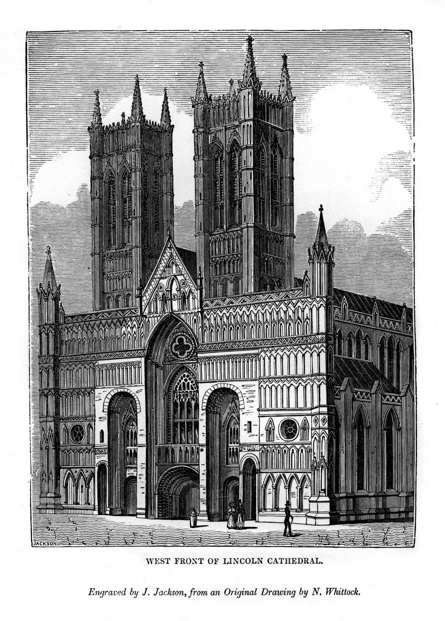 Vestfronten av Lincoln Cathedral, 1843 av J. Jackson