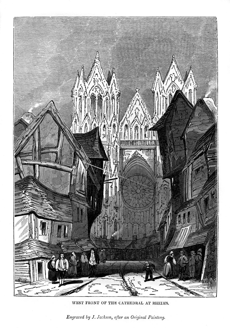 Vestfronten av katedralen i Reims, 1843 av J. Jackson