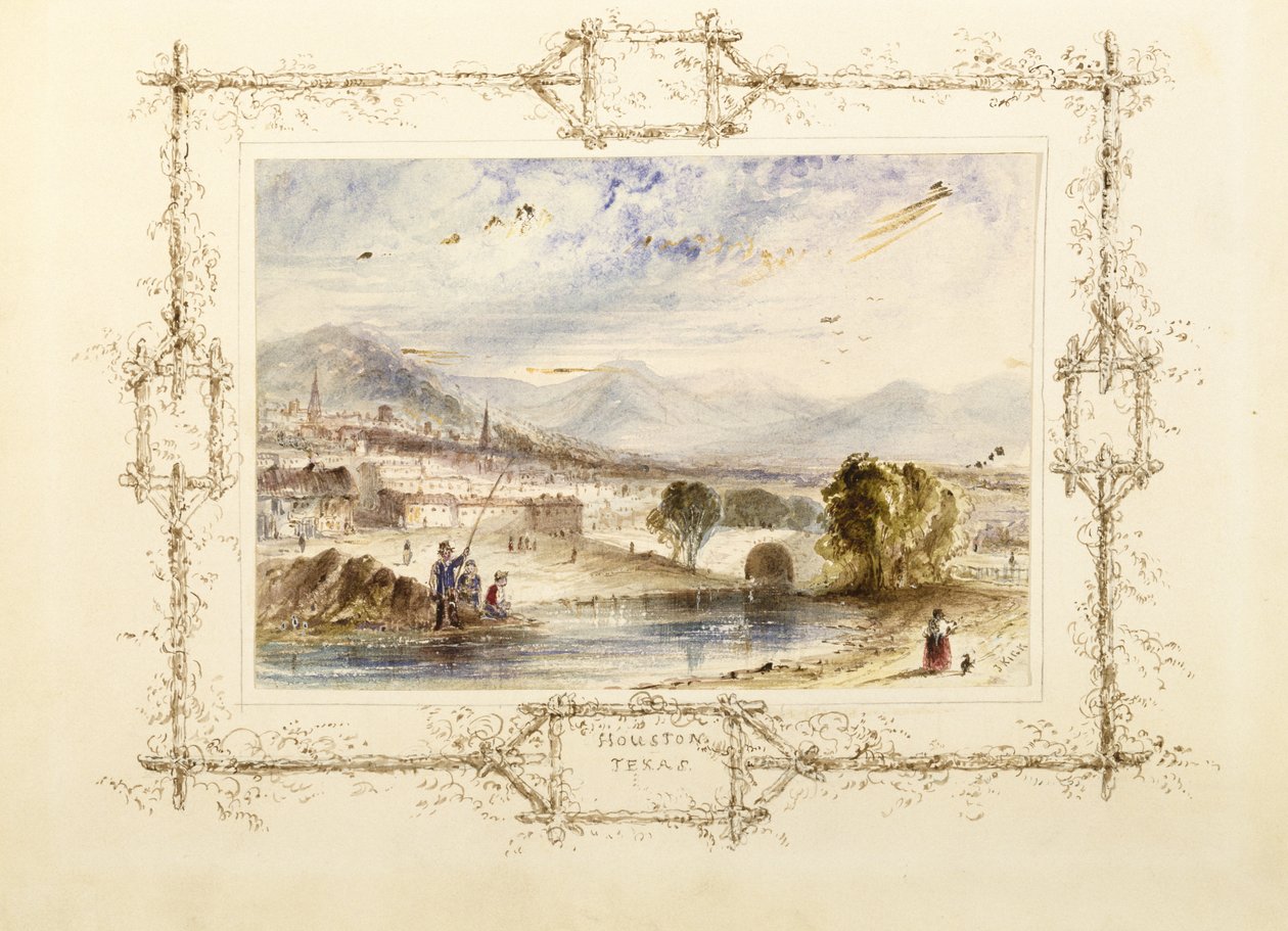 Utsikt over Houston, ca. 1846 (akvarell på vevd fillepapir med gelatinhøydepunkter på sekundær støtte av vevd papir) av J. Kick
