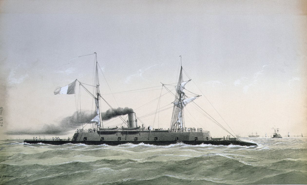 Den franske marinens jernkledde kystvaktfartøy Le Rochambeau, ca. 1870 av J. Koerner