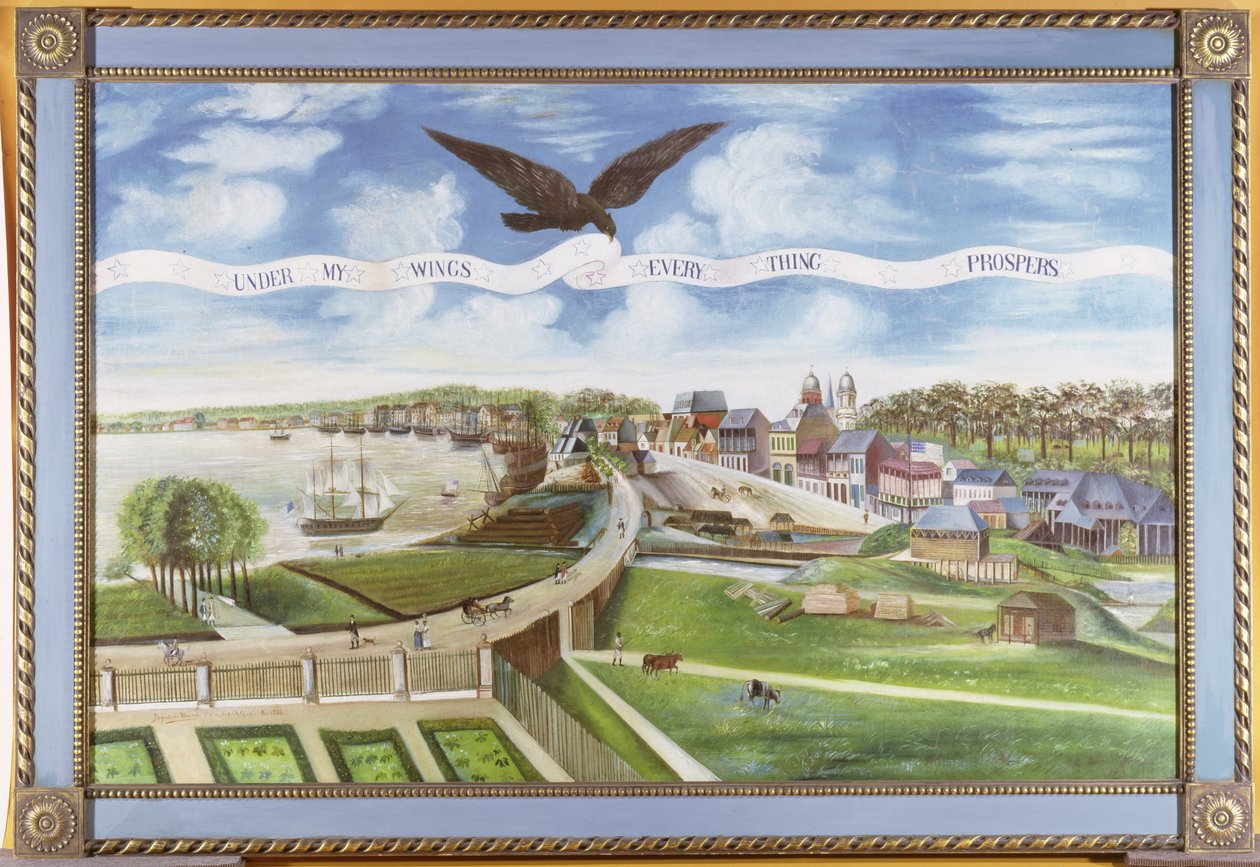 Utsikt over New Orleans fra Plantation of Marigny, 1803 av J. L. Bouquet de Woiseri