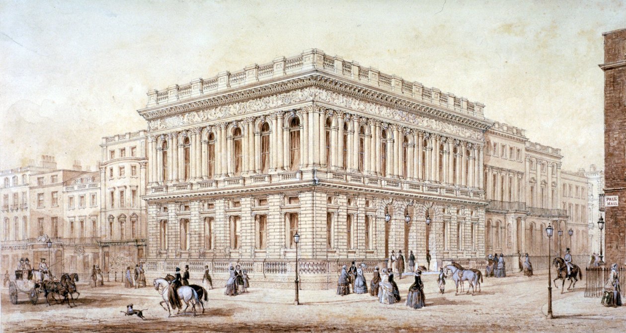 Utsikt over Army and Navy Club på Pall Mall, Westminster, London, c1853 av J Marchant
