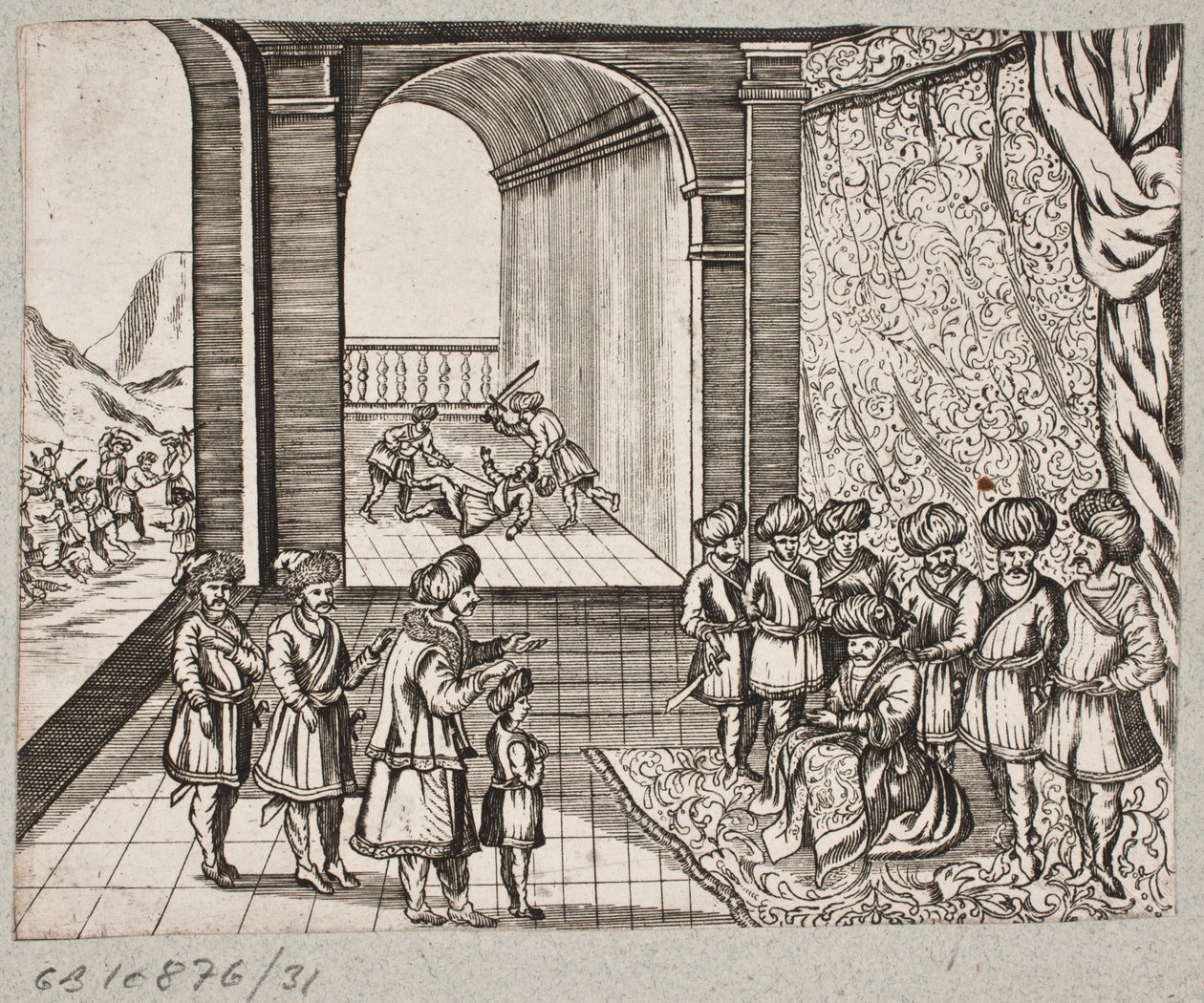 Illustrasjon til Adam Olearius, "Persisk Rosenthal av en genial poet Schich Saadi […]", Schleswig 1660 av J. Muller