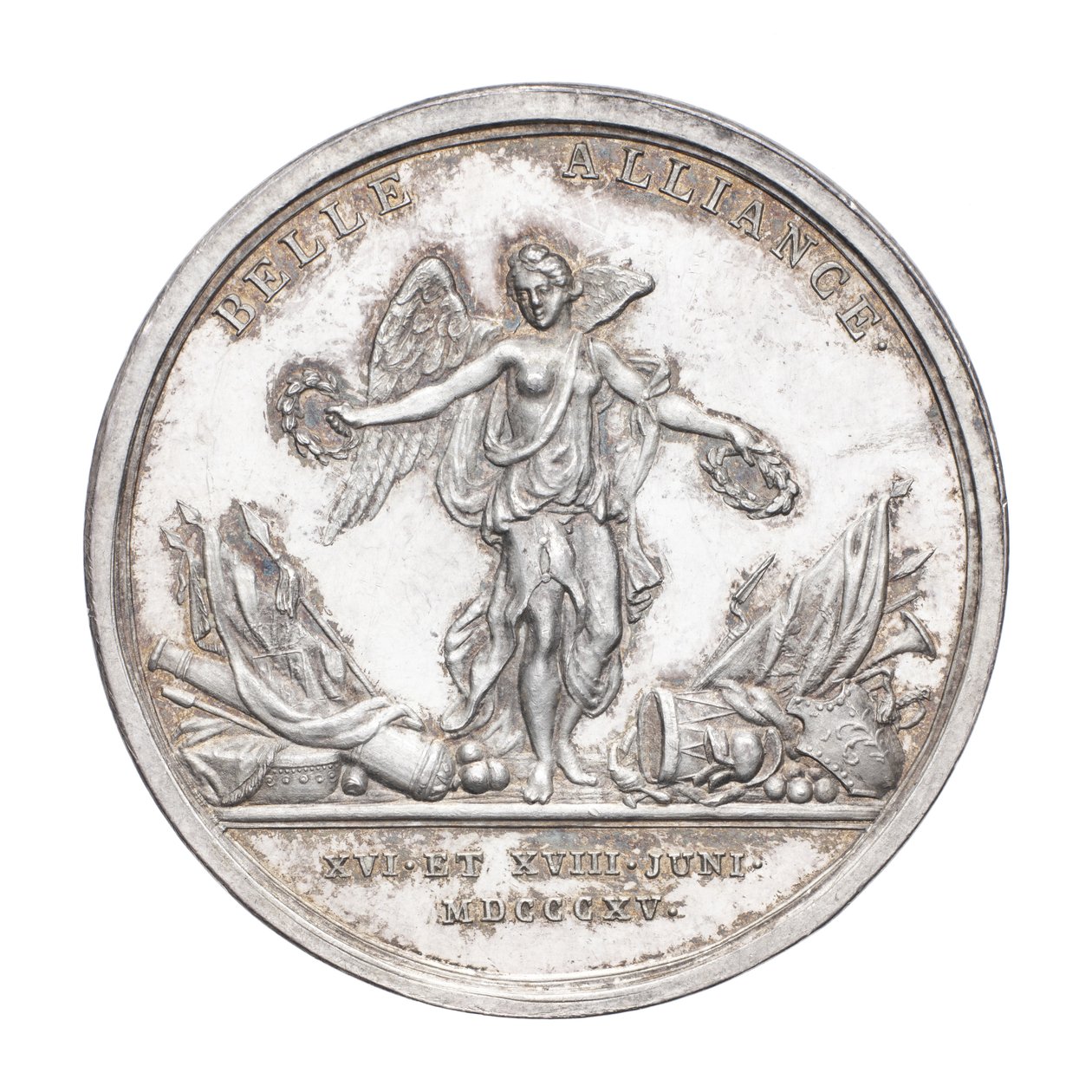 Medalje til minne om hertugen av Wellington og feltmarskalk von Blücher 1815, ca. 1815 (sølv) av J. N. Lang