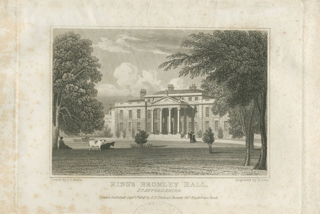 Kings Bromley Hall: gravering, nd [c 1828] (trykk) av John Preston Neale