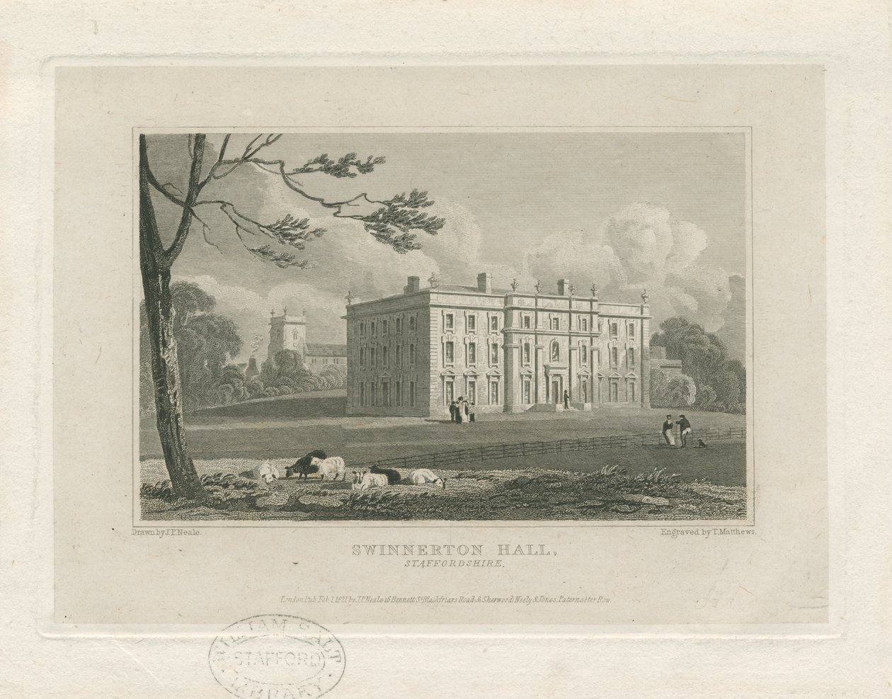 Swynnerton Hall: gravering, nd [c 1821] (trykk) av John Preston Neale