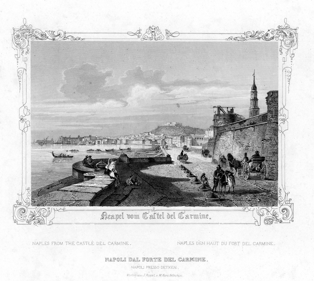 Napoli fra Carmine-slottet, Italia, 1800-tallet av J. Poppel