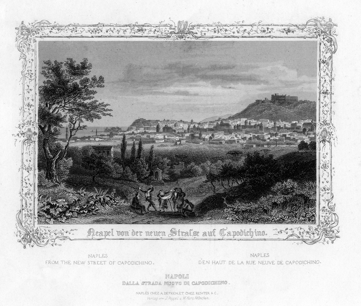 Napoli fra New Street i Capodichino, Italia, 1800-tallet av J. Poppel