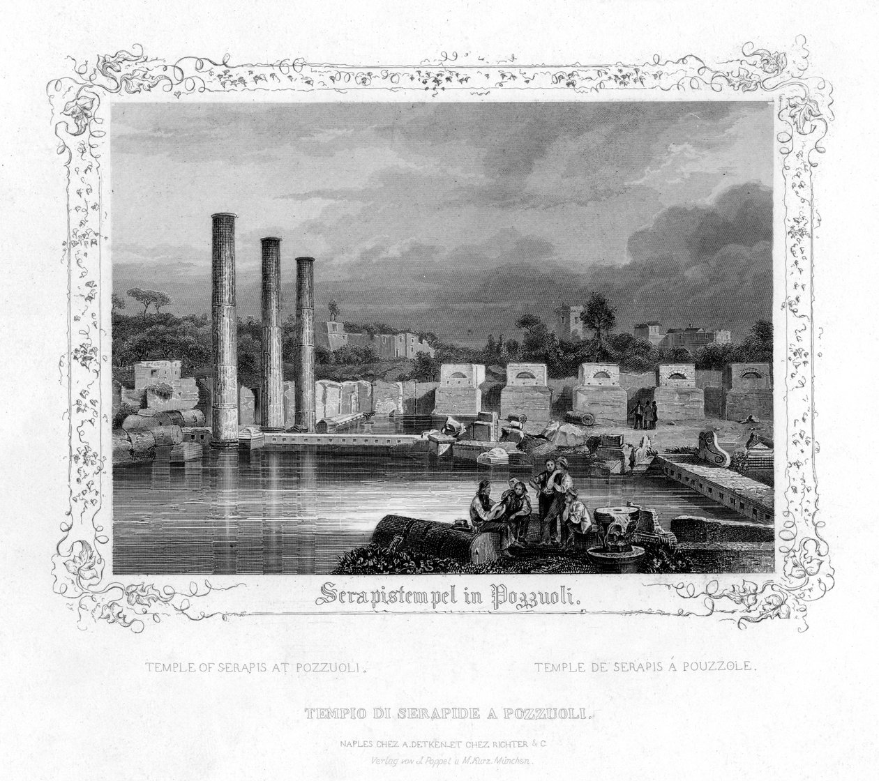 Serapis-tempelet i Pozzuoli, Italia, 1800-tallet av J. Poppel
