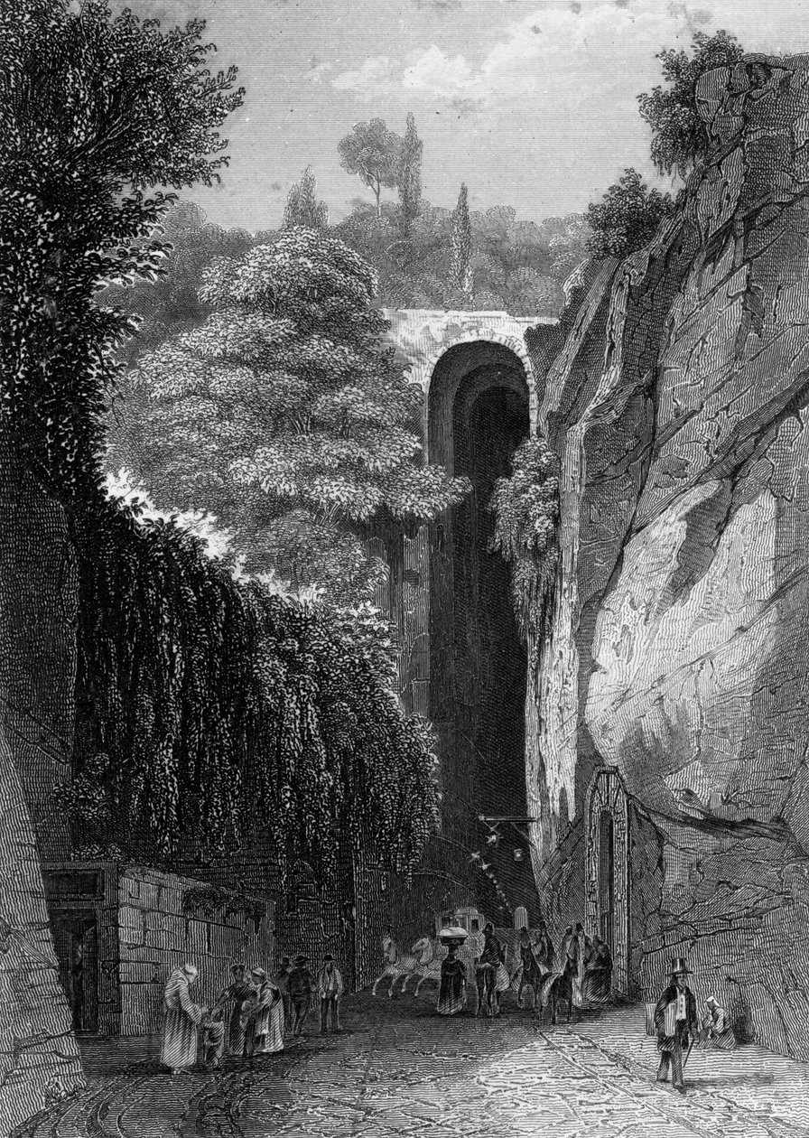 Grotten til Posillipo nær Napoli, Italia, 1800-tallet av J. Poppel