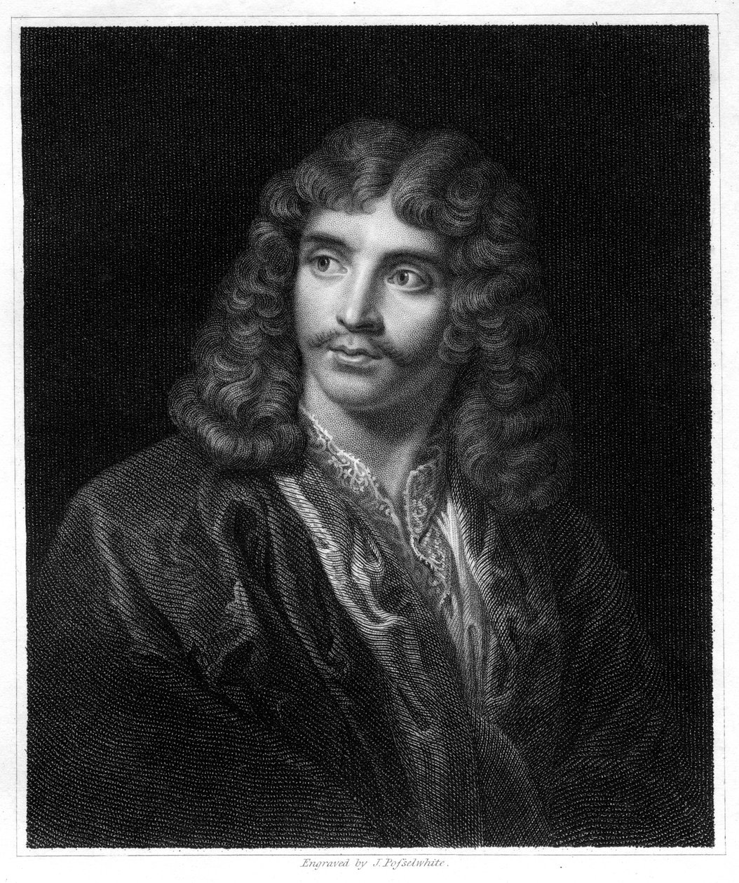Moliere , fransk teaterforfatter, regissør og skuespiller, 1833. av J. Posselwhite